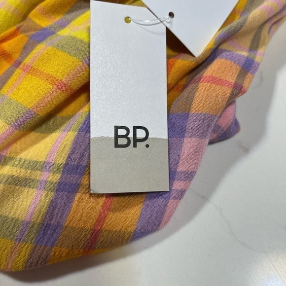 BP Yellow Orange Purple Tartan Plaid Front Tie Crop Top Medium - Picture 8 of 13